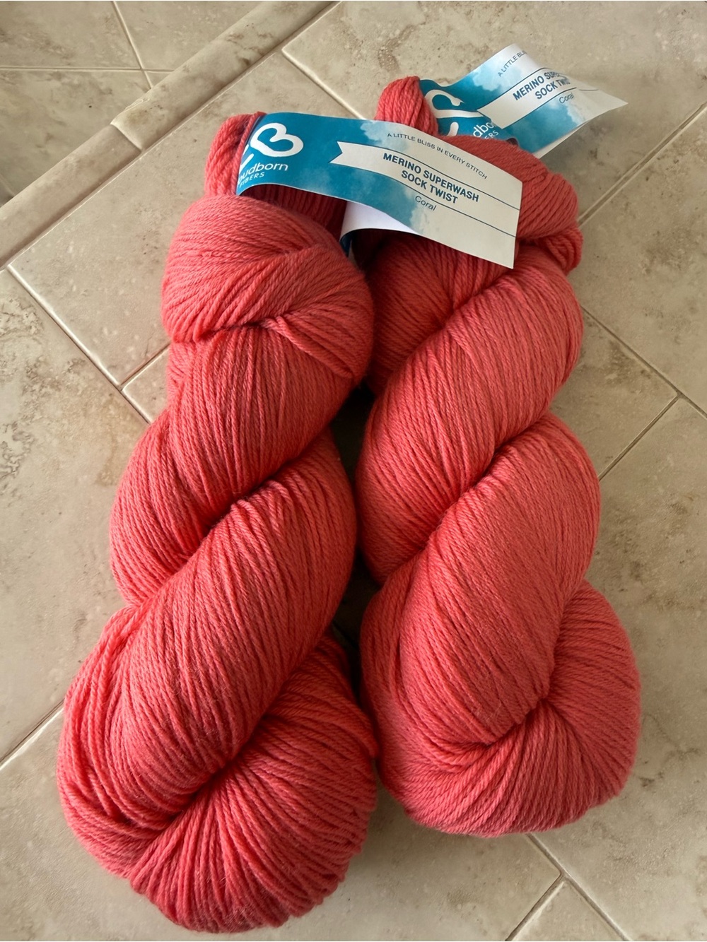 Cloudborn Fibers Coral-Red Merino Superwash Sock Yarn - 2 Hanks